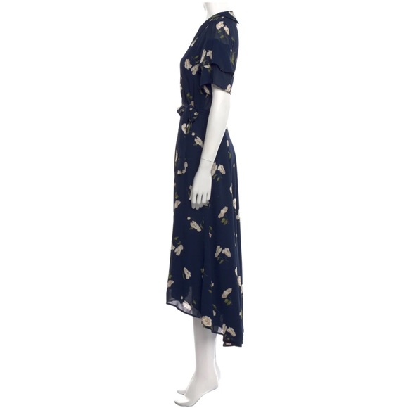 Reformation Layley Opaline Dress - Navy Floral Wrap - Size Large - Picture 3 of 5